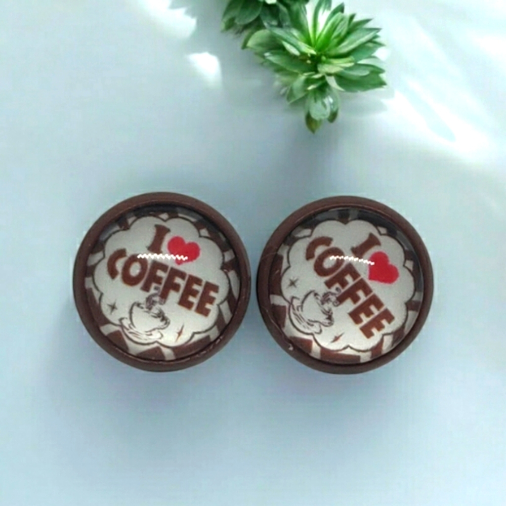 I love coffee 12mm brown earring studs.